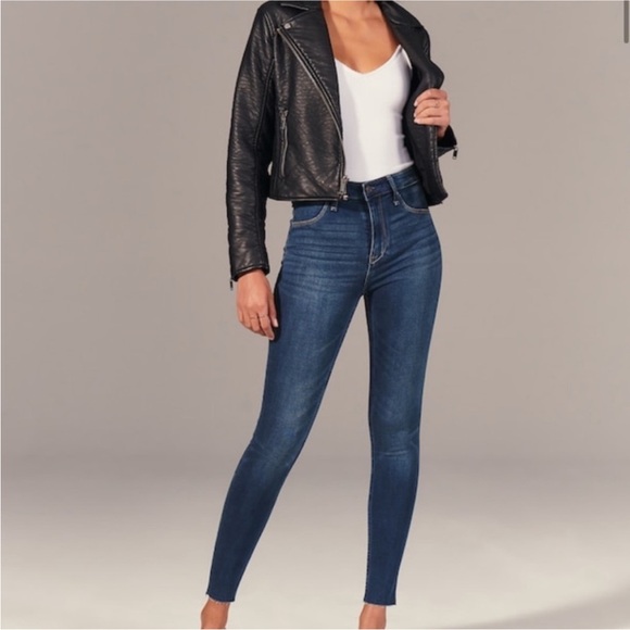 Abercrombie & Fitch Simone High Rise Slim Dark Wash Raw Hem Jeans - Picture 1 of 9